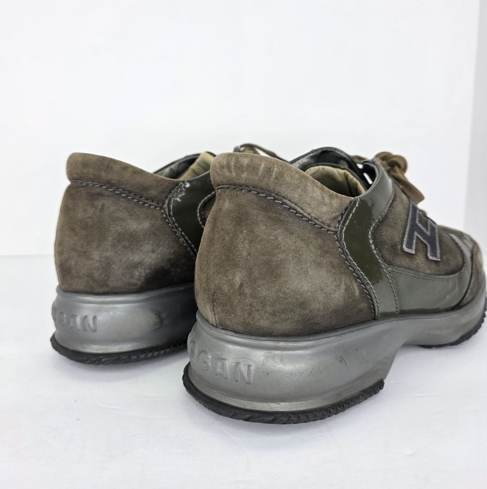 Hogan Interactive Suede Patent Leather Sneakers Womens Almond Toe H Logo  38 1/2 - Picture 11 of 16